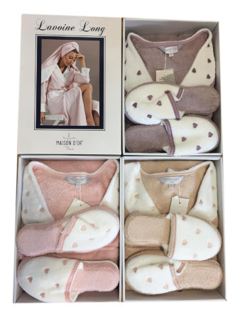 Халат махровый Lavoine Hearts Maison D'or + тапочки пудра