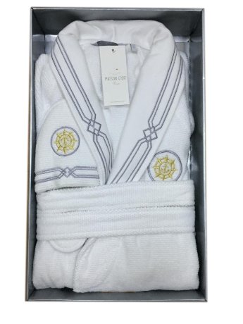 Халат махровый Maison D'or Elegance Marine + тапочки белый