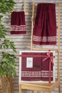   Комплект махровых полотенец  Pupilla  жаккард Dream  бордовый